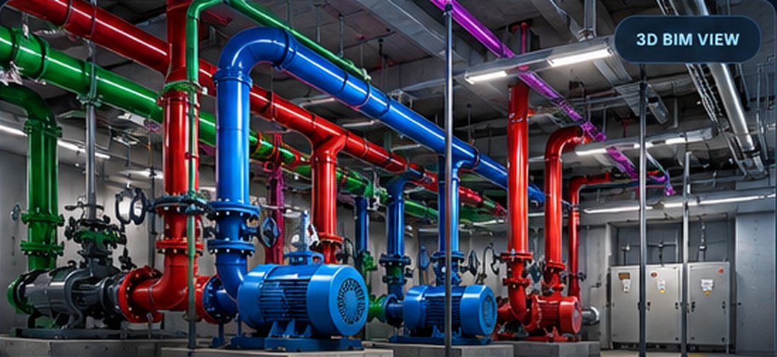 Detailed 3D BIM hydronic piping and pump coordination